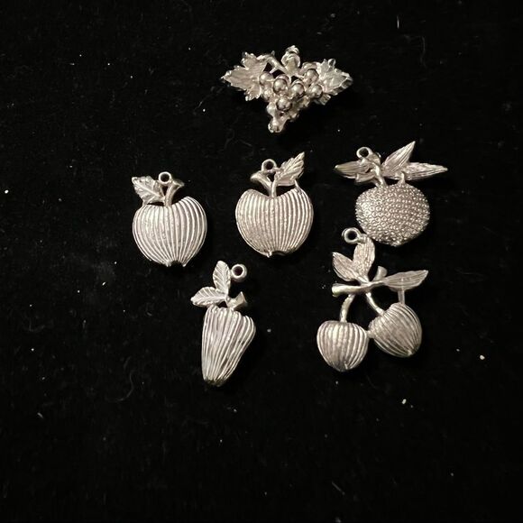 Bundle of Heavy Fruit Silver Charms set of 6 - Picture 1 of 4